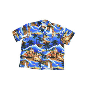 ROYAL Hawaiian Creations Men's Regular Size 3XL Blue Tropical Button Down Shirt